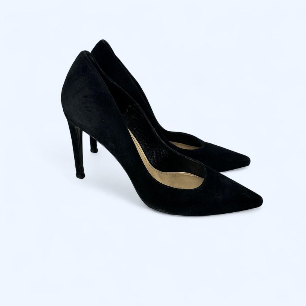 Black Suede Pointed Toe Stiletto Pumps Classic Evening Dress Heels Vintage 2005